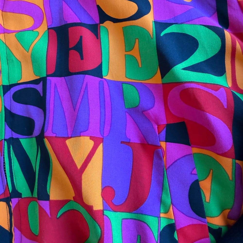 Vintage Spenser Jeremy Colorful Alphabet & Numbers Silk Bomber Jacket Sz Medium - Picture 5 of 9